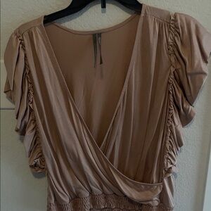 Anthropologie Tan Ruffled Blouse